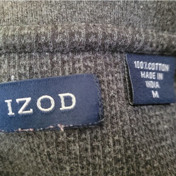 Vntg Y2K Izod Gray Collared Cotton Knit Sweater Sz M Neutral Dadcore Minimalist - Picture 5 of 9